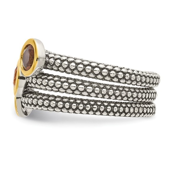 925 SS Gold-plated Antiqued Garnet Citrine Smoky Quartz 3 Stackable Rings - Picture 3 of 6